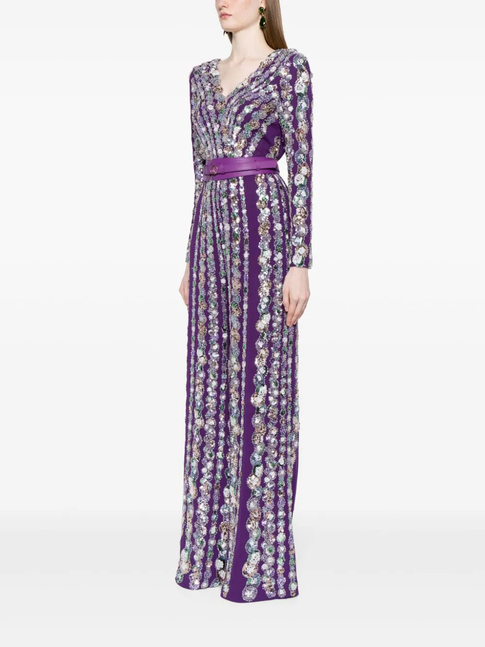 CANTON CREPE BEADED JUMPSUIT WITH A WRAPPED TOP
