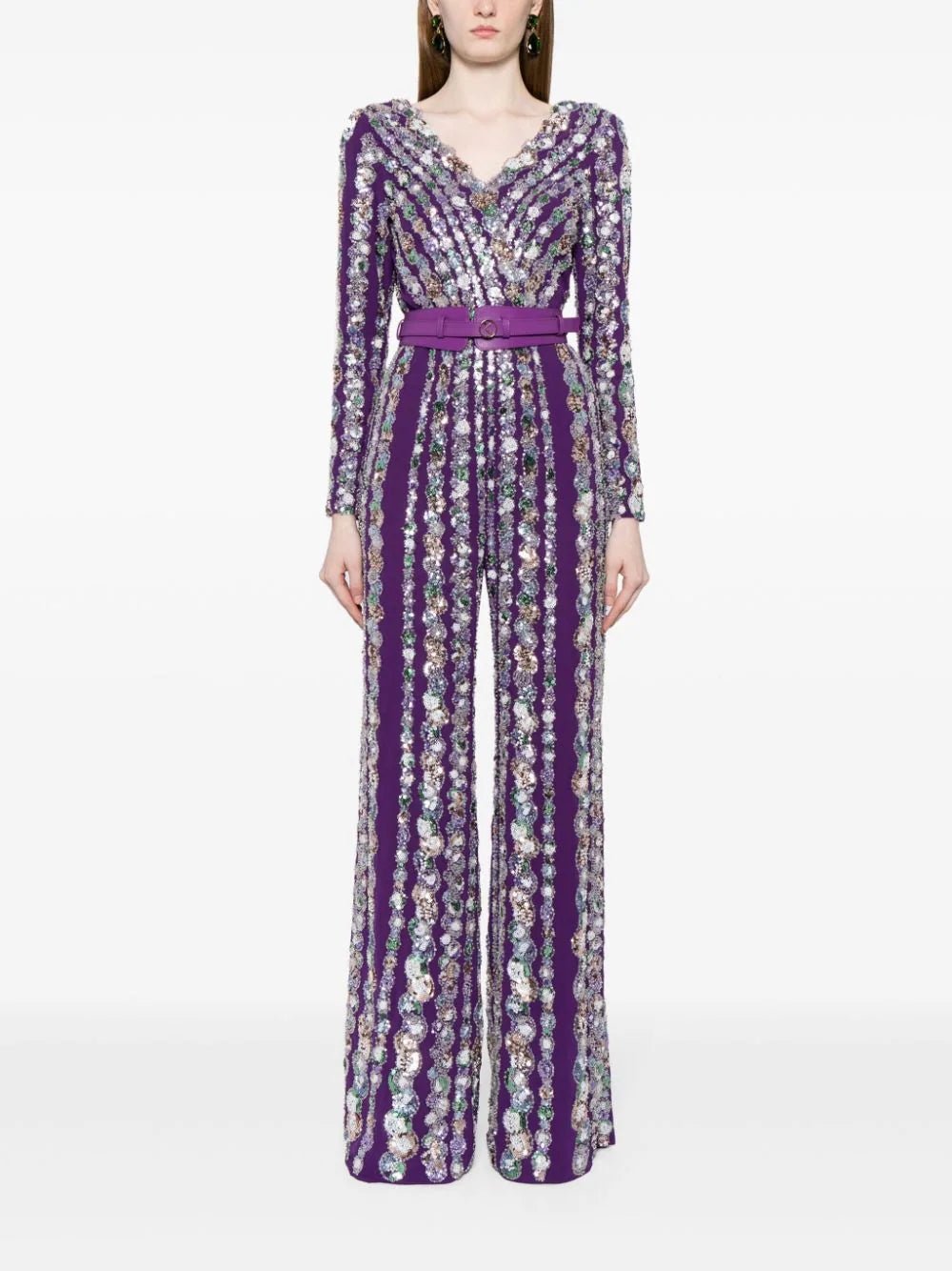 CANTON CREPE BEADED JUMPSUIT WITH A WRAPPED TOP