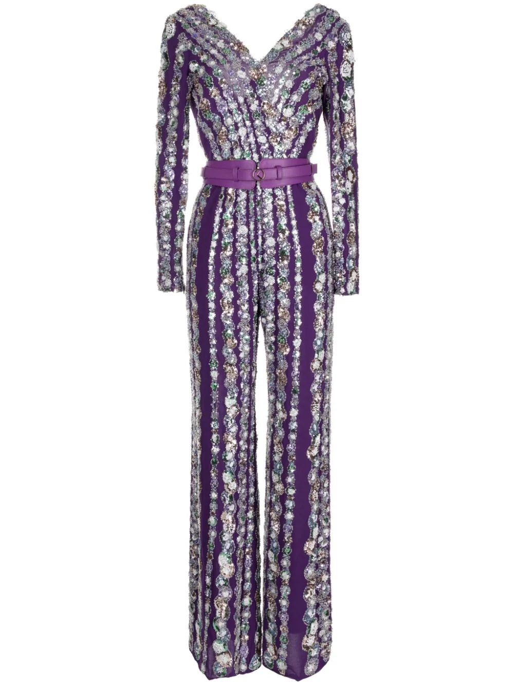 CANTON CREPE BEADED JUMPSUIT WITH A WRAPPED TOP