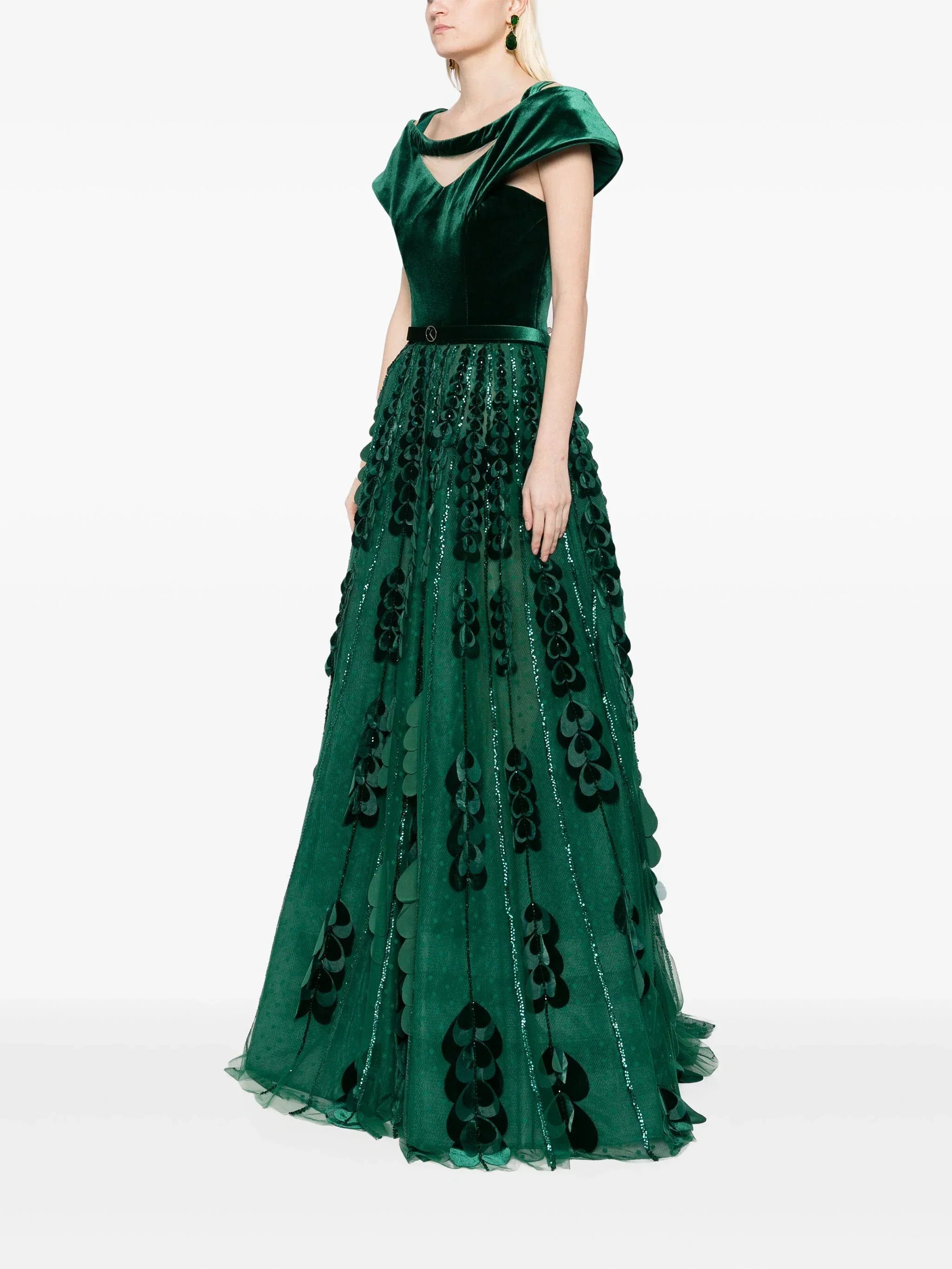 BEADED TULLE SKIRT WITH VELVET BODYSUIT
