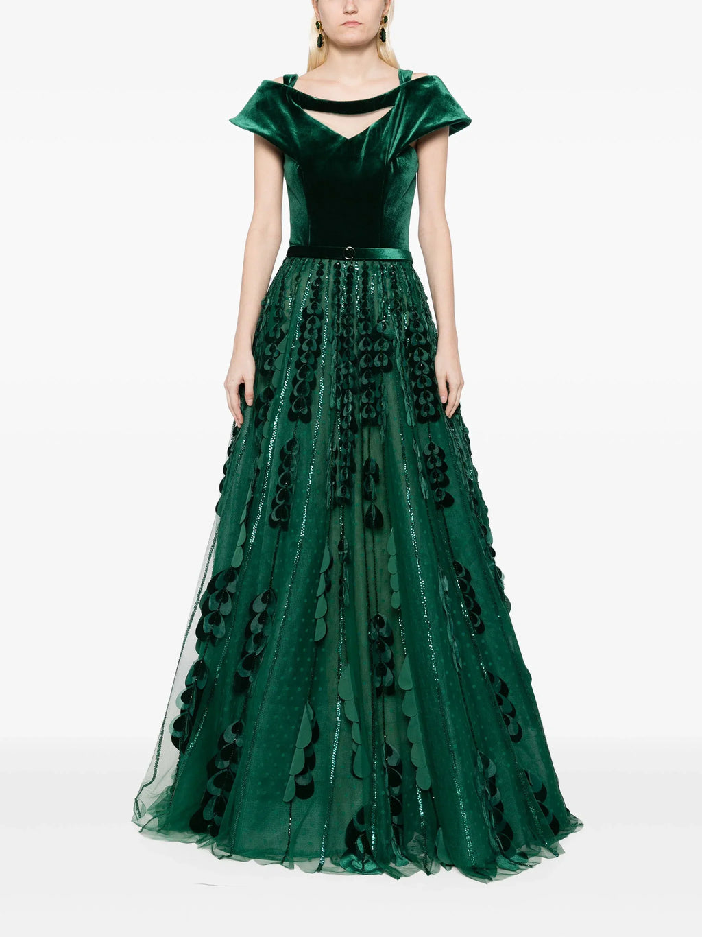 BEADED TULLE SKIRT WITH VELVET BODYSUIT