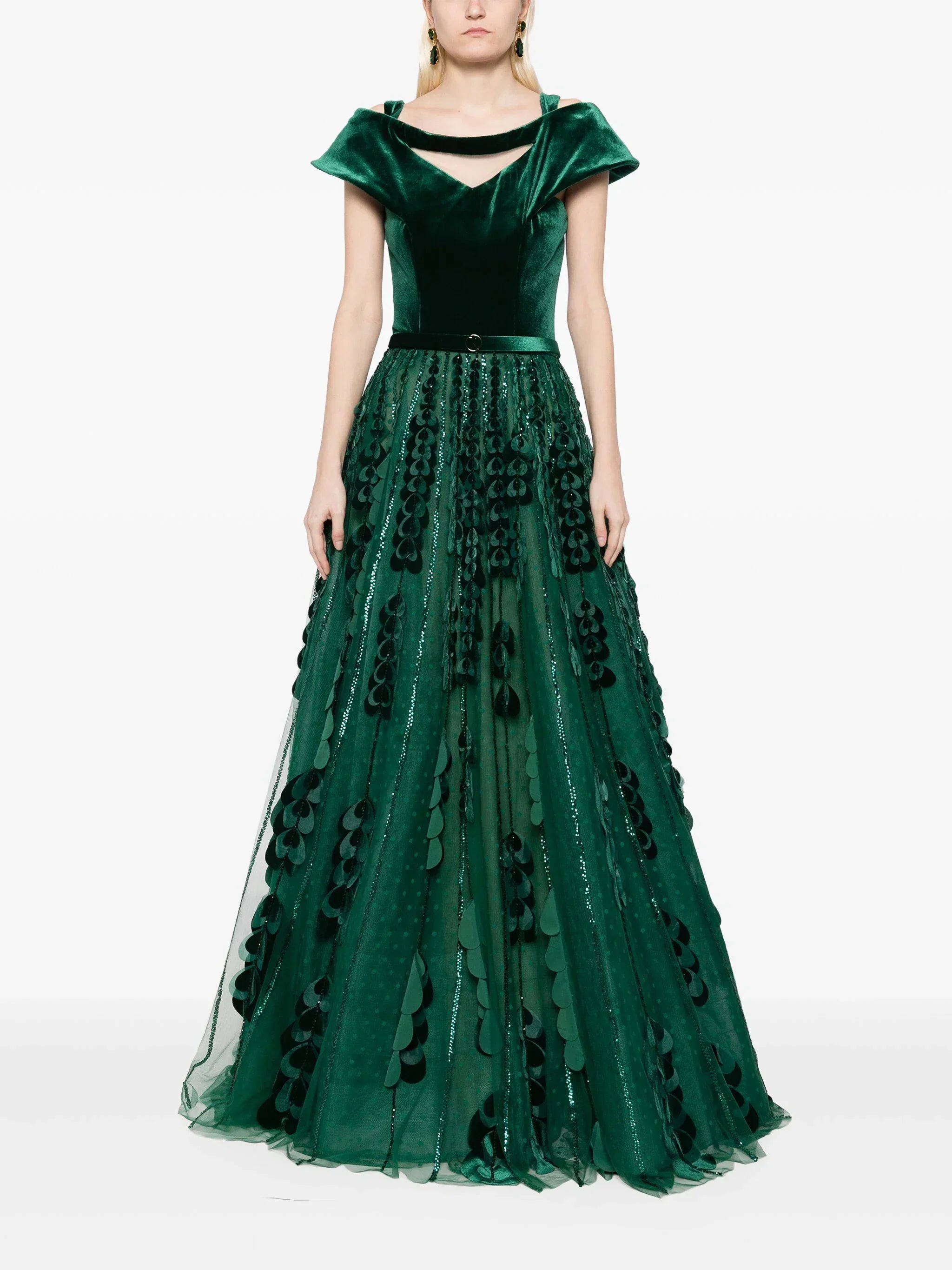 BEADED TULLE SKIRT WITH VELVET BODYSUIT