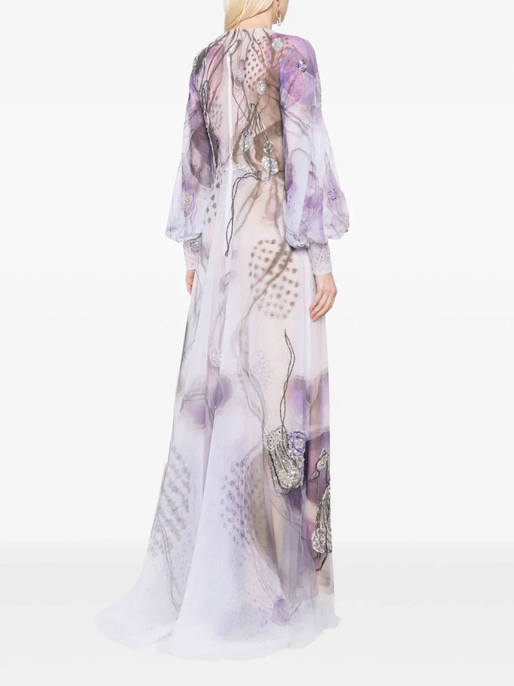 TULLE PRINTED DRESS WITH BEADING