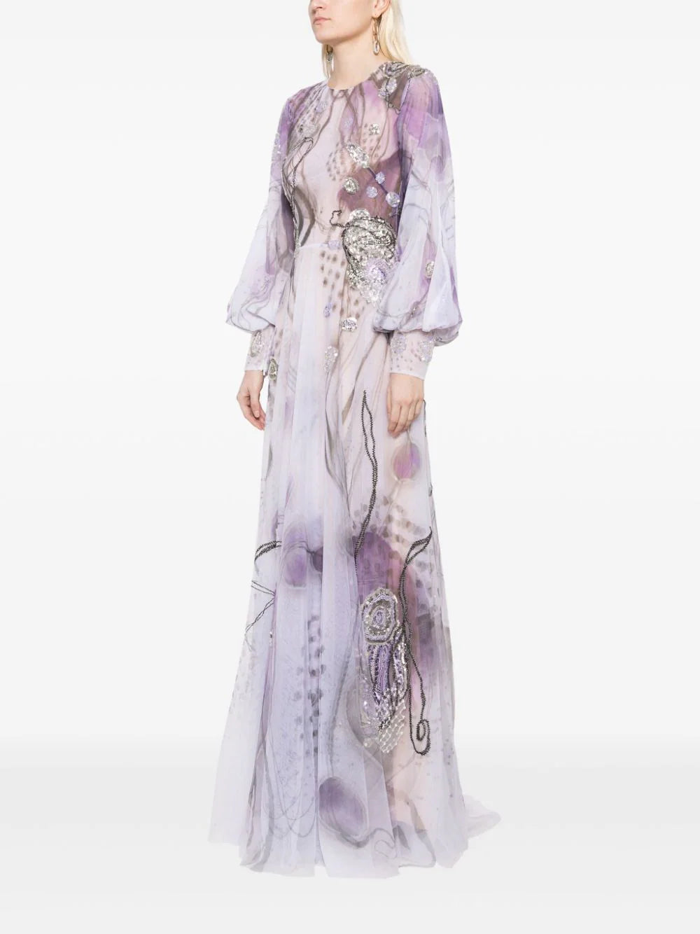 TULLE PRINTED DRESS WITH BEADING
