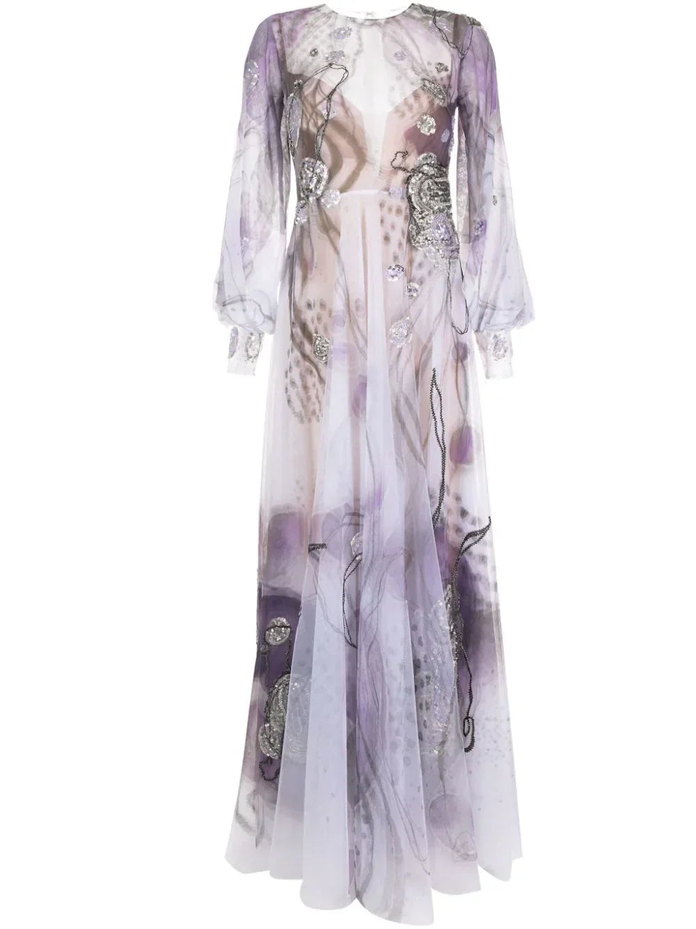 TULLE PRINTED DRESS WITH BEADING