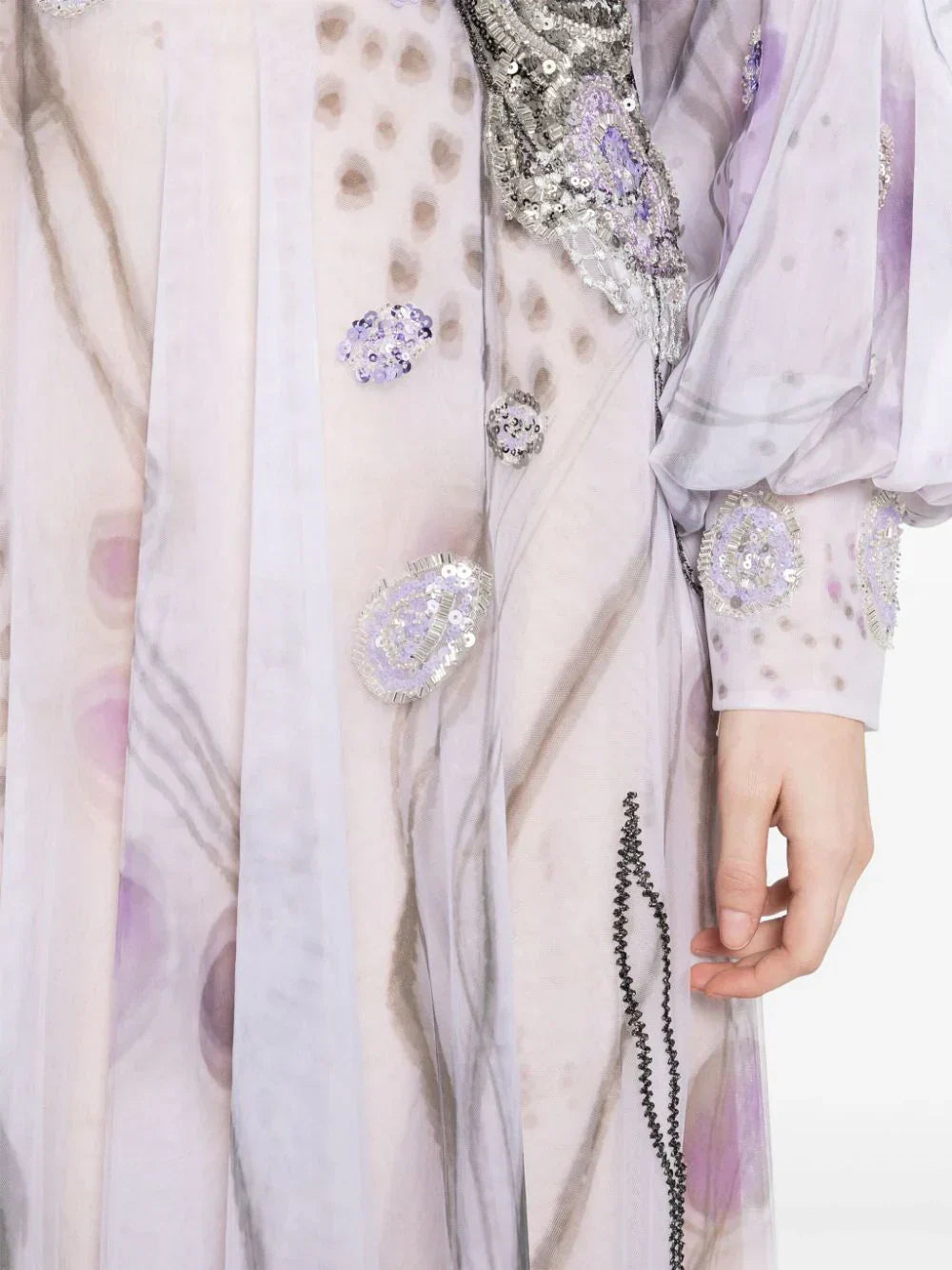 TULLE PRINTED DRESS WITH BEADING