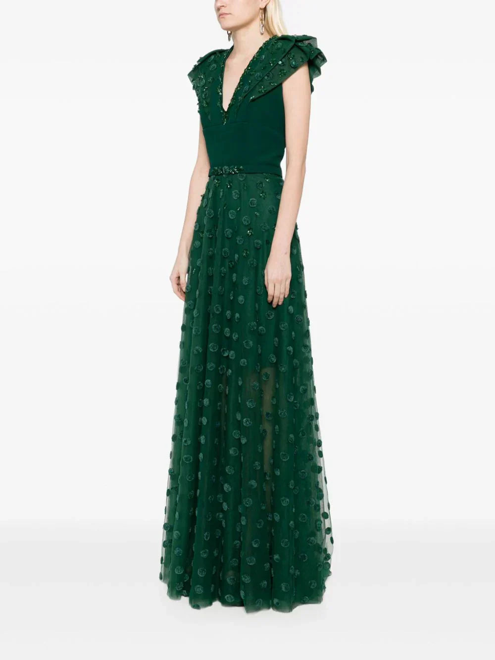 Beaded tulle dress with polka dots