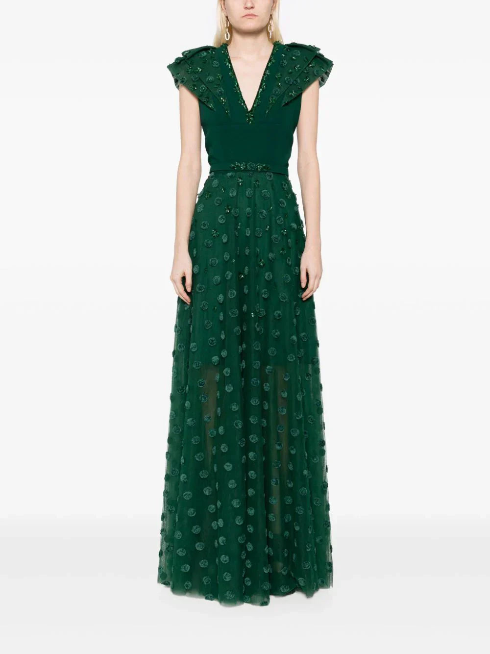 Beaded tulle dress with polka dots
