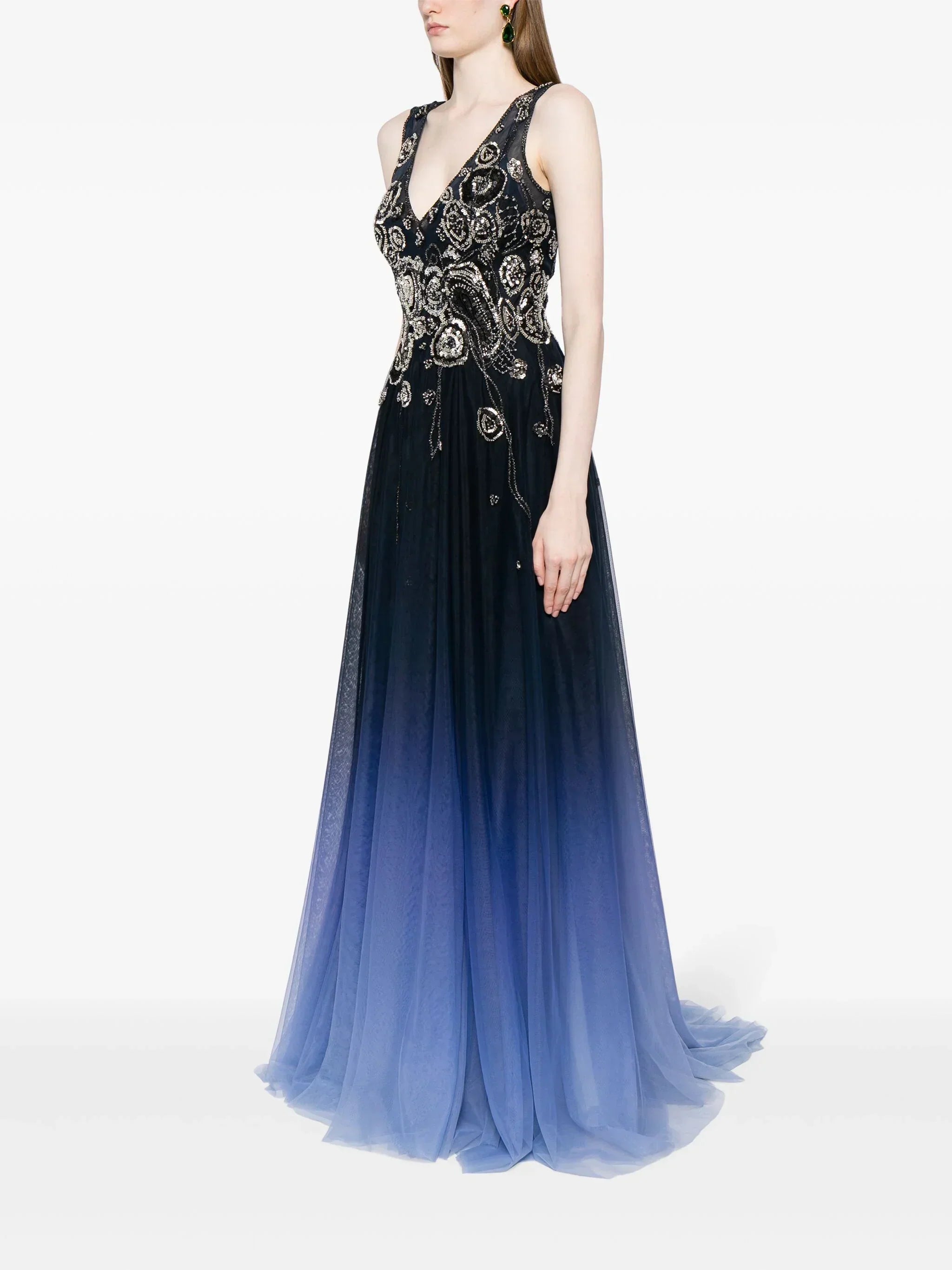 Gradient printed dress with beading