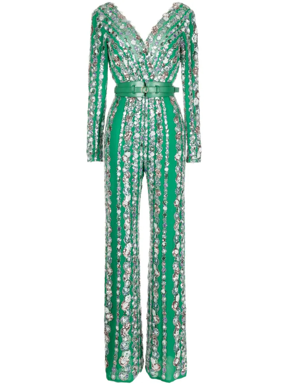 CANTON CREPE BEADED JUMPSUIT WITH A WRAPPED TOP
