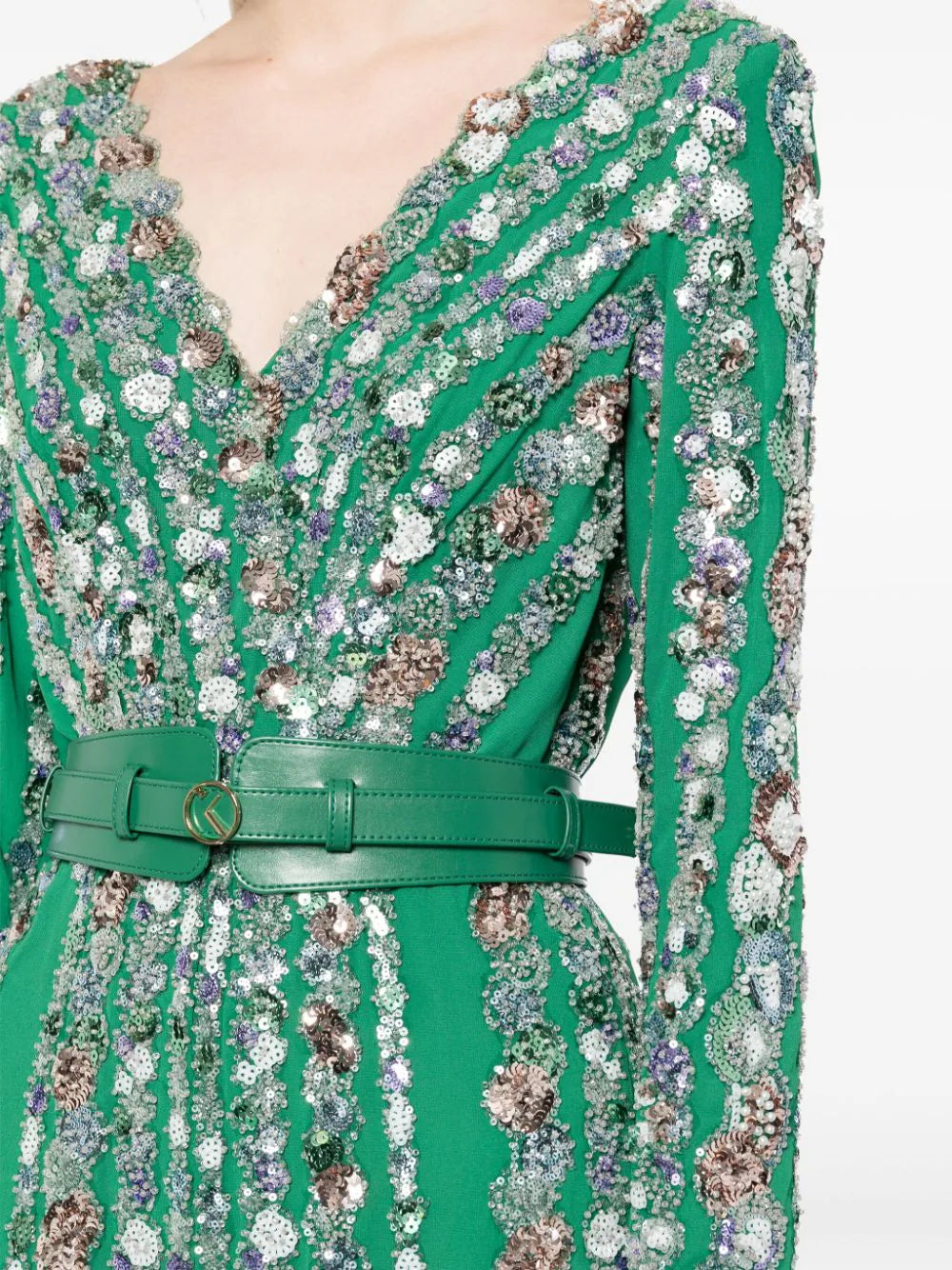 CANTON CREPE BEADED JUMPSUIT WITH A WRAPPED TOP