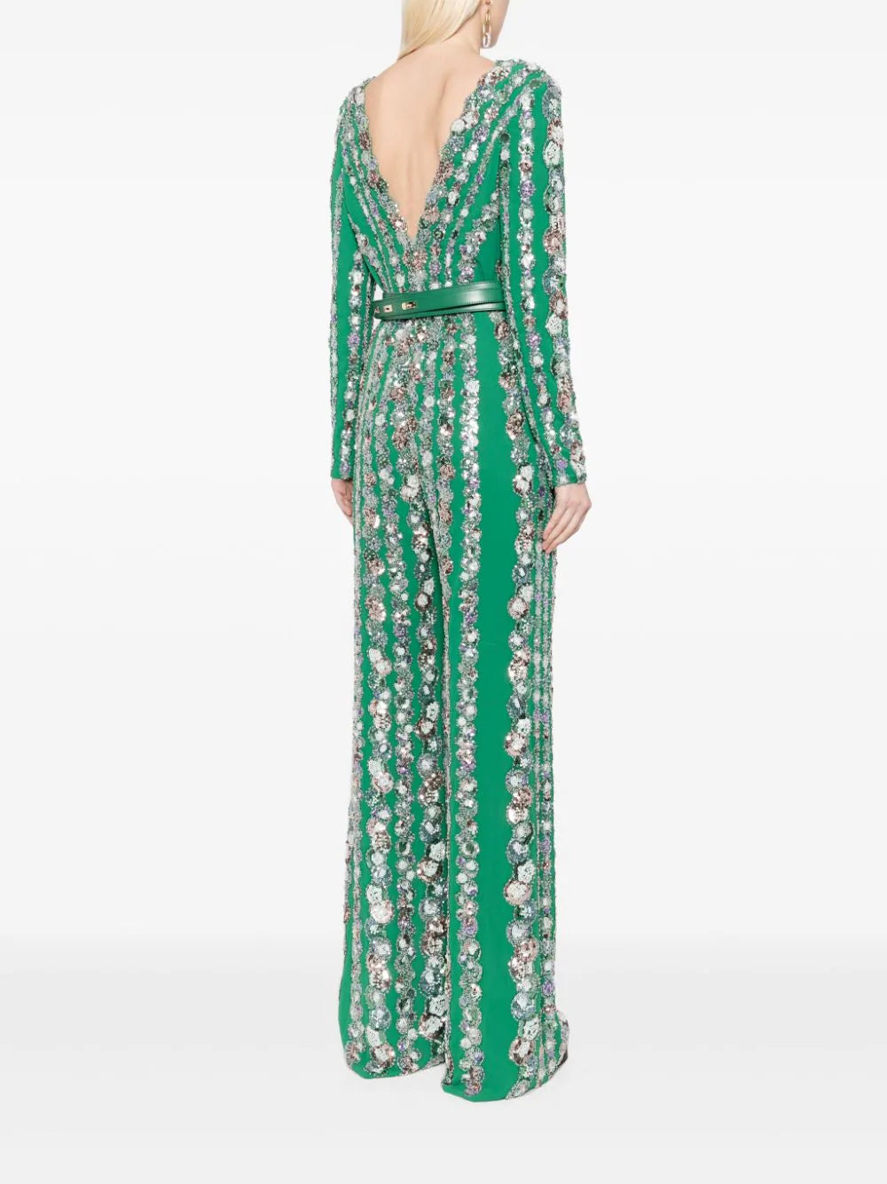 CANTON CREPE BEADED JUMPSUIT WITH A WRAPPED TOP