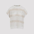 Ivory Knit Striped Cotton Sweater