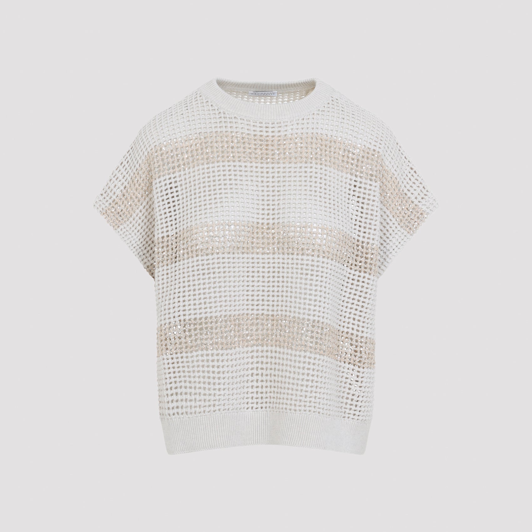 Ivory Knit Striped Cotton Sweater