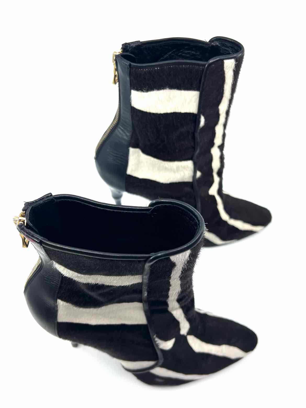 BALMAIN Black & White Animal Print Ankle Boot | 7.5