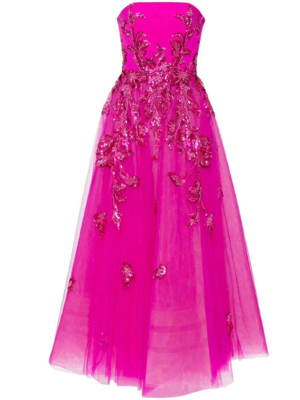 TULLE BEADED DRESS WITH A CREPE STRAPLESS TOP