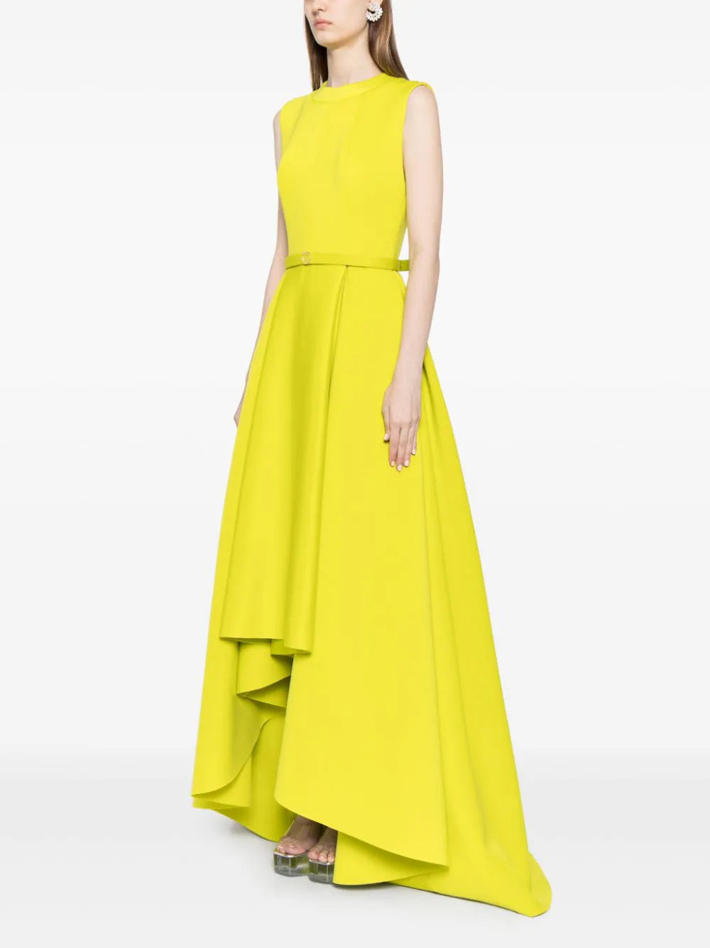 NEOPRENE DRESS WITH HIGH-LOW SKIRT