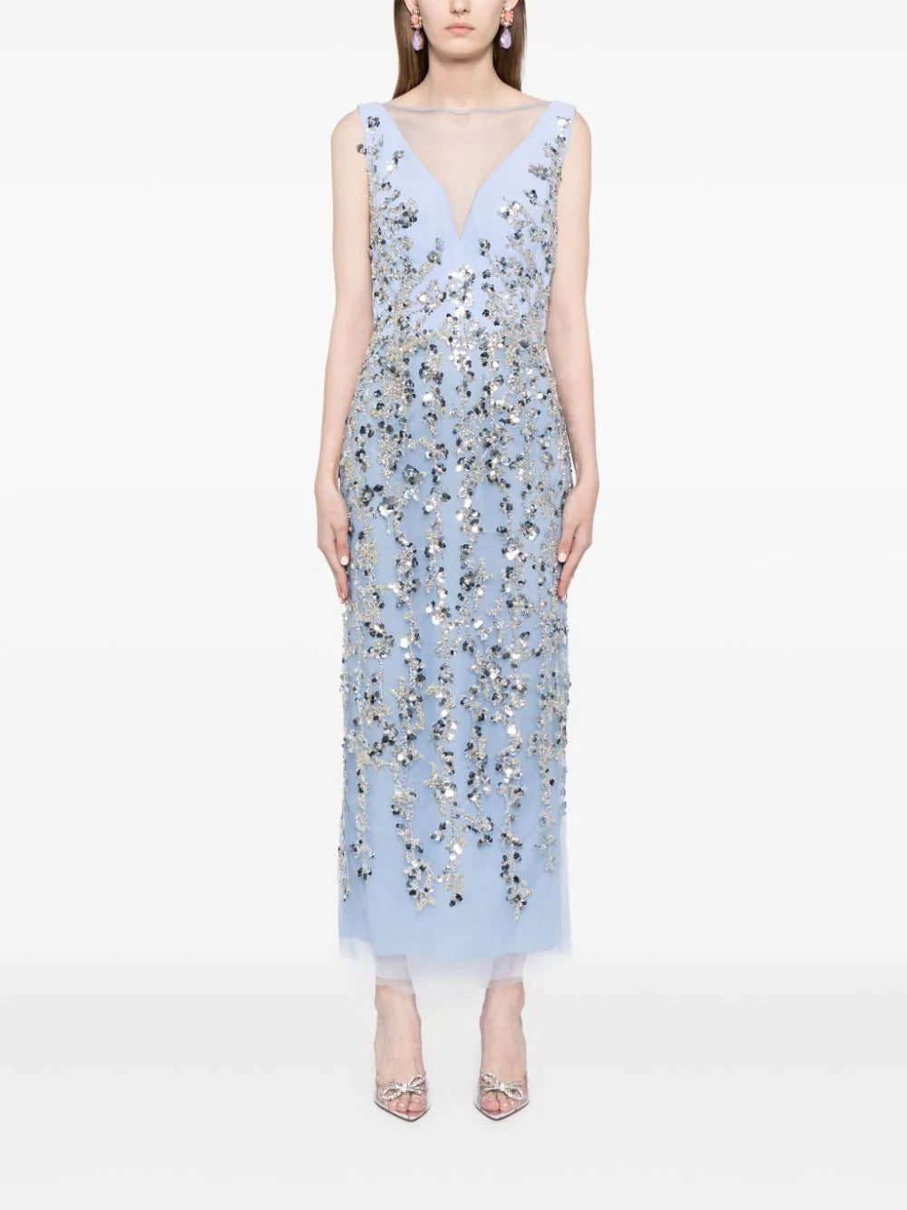 TULLE STRAIGHT FIT DRESS WITH SEQUIN BEADING