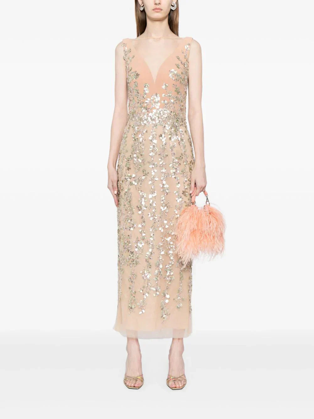 TULLE STRAIGHT FIT DRESS WITH SEQUIN BEADING