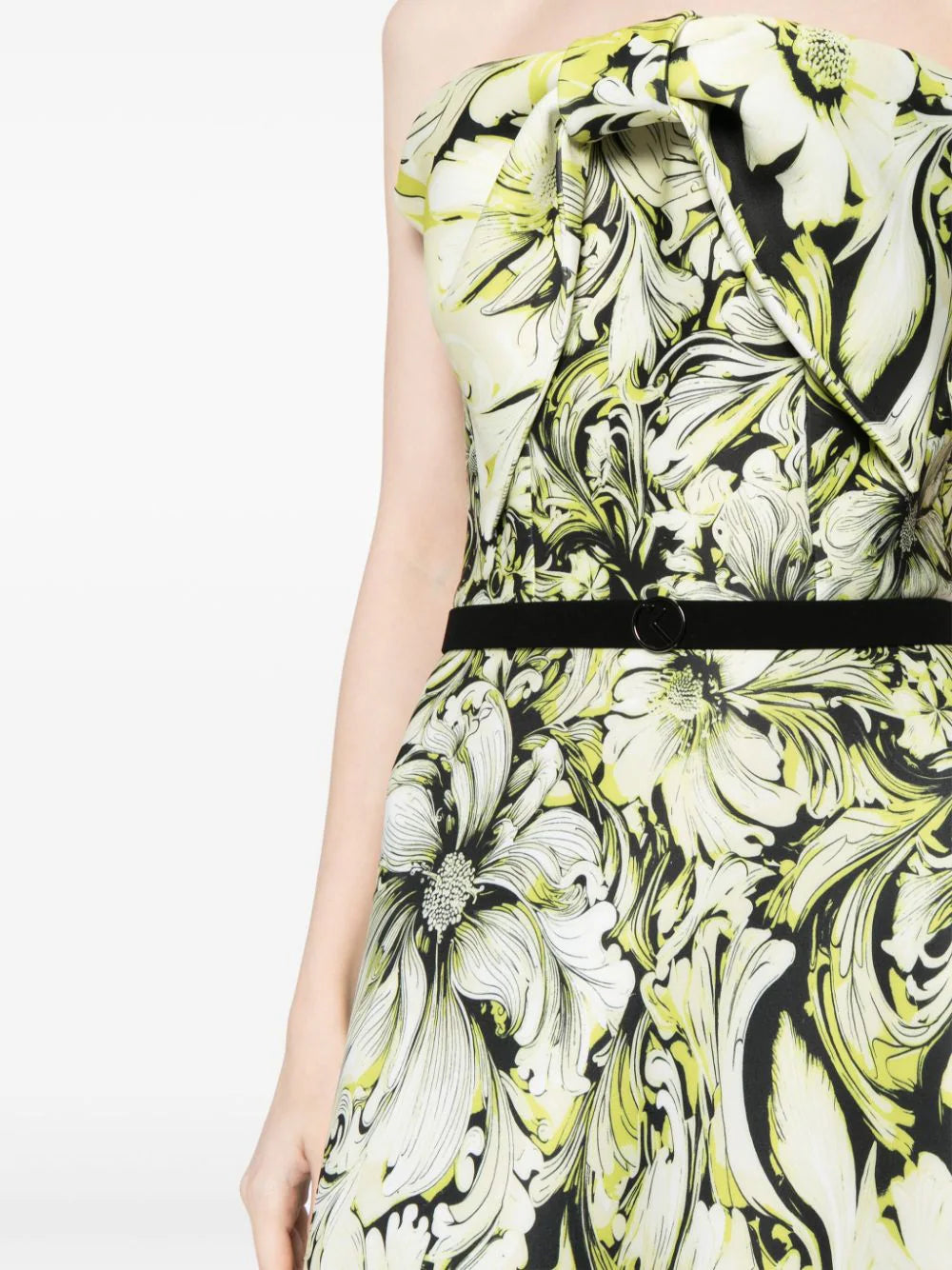 NEOPRENE STRAPLESS PRINTED DRESS