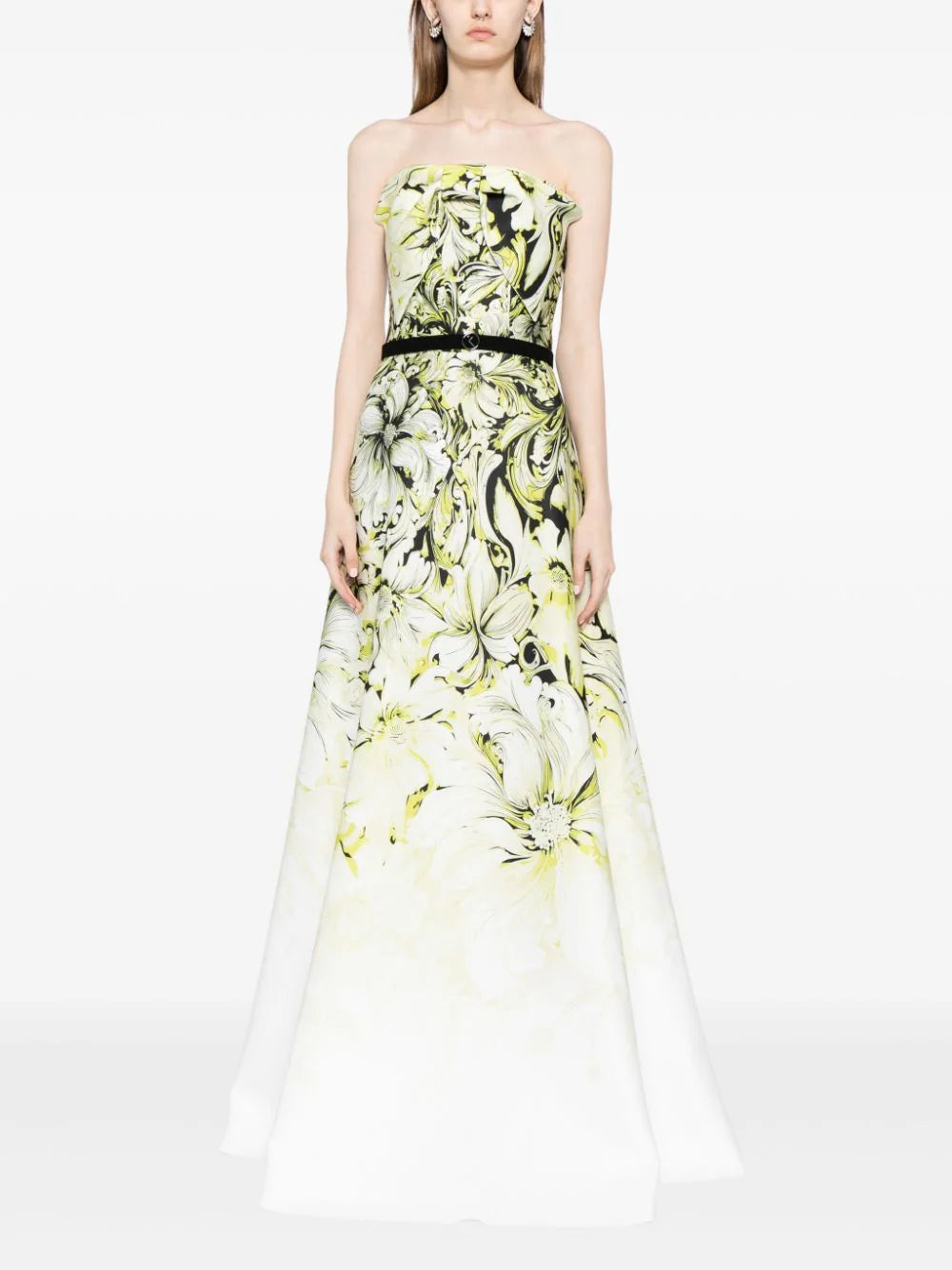 NEOPRENE STRAPLESS PRINTED DRESS