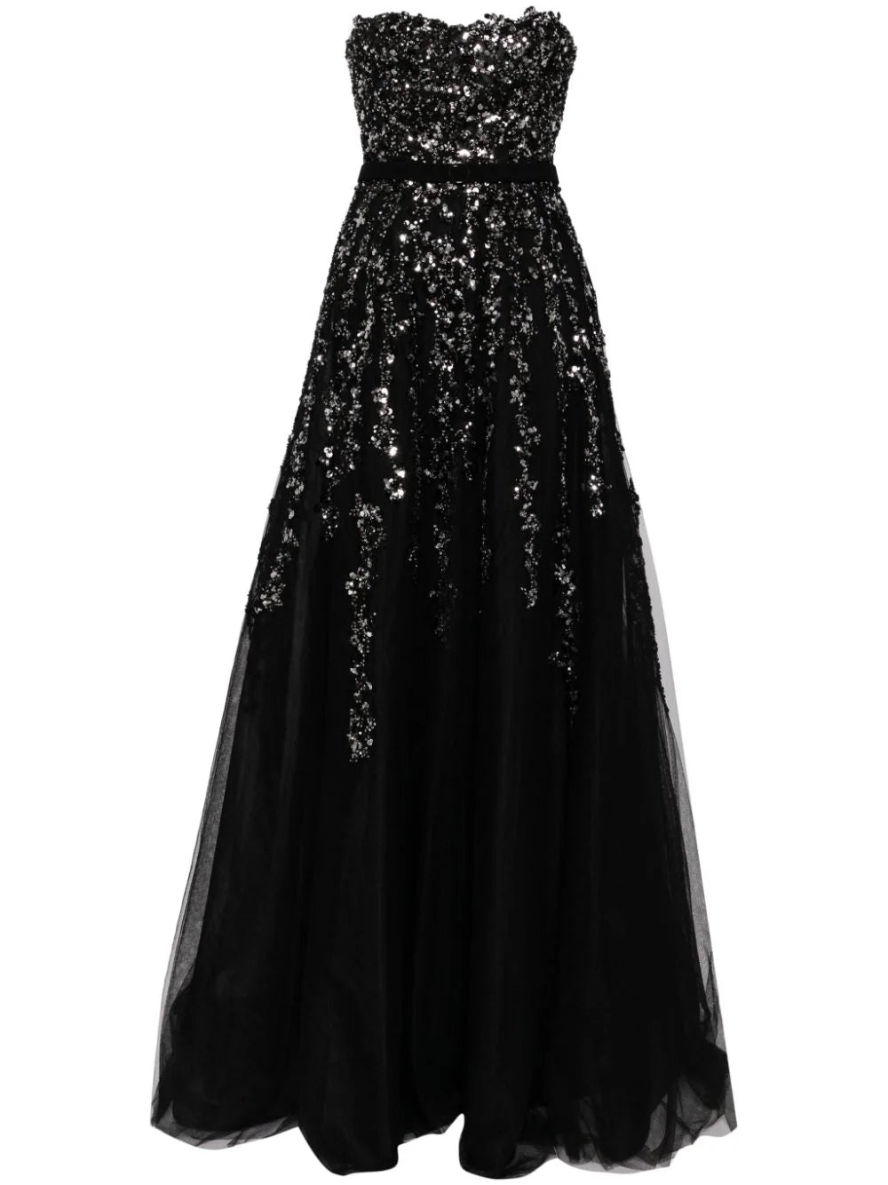 Tulle Strapless Dress With Dotted Beading