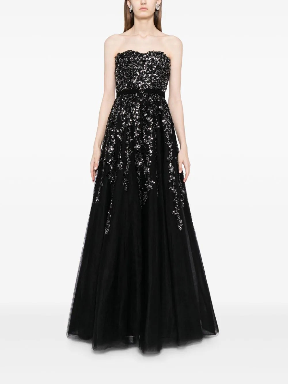 Tulle Strapless Dress With Dotted Beading