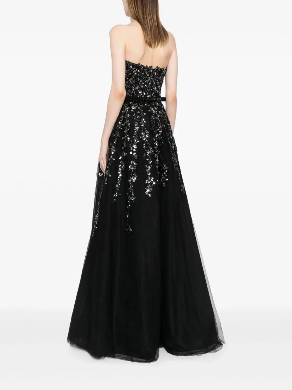 Tulle Strapless Dress With Dotted Beading