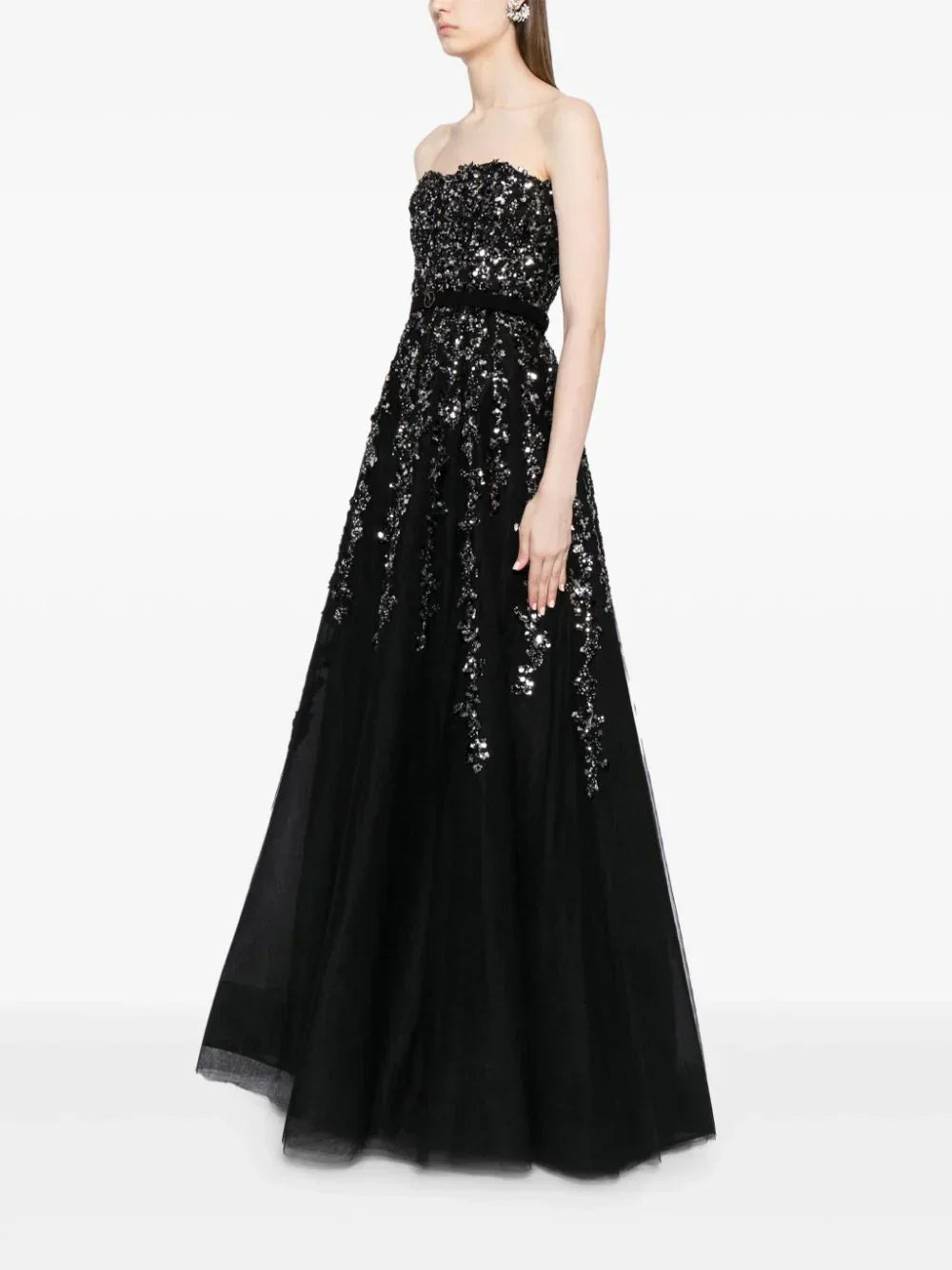 Tulle Strapless Dress With Dotted Beading