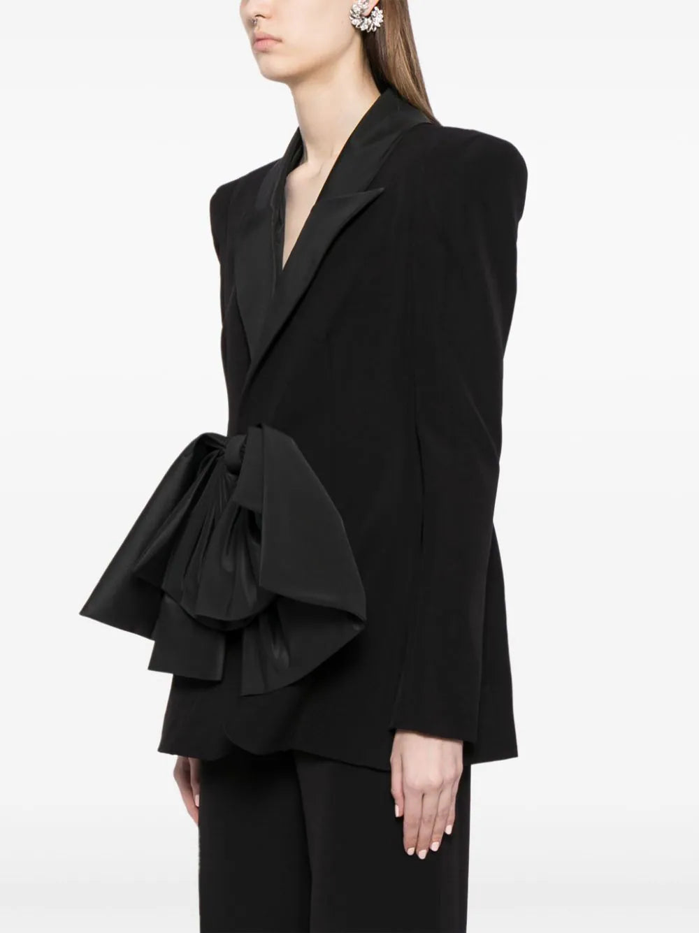 CREPE TAILORED JACKET WITH TAFFETA COLLAR AND BOW