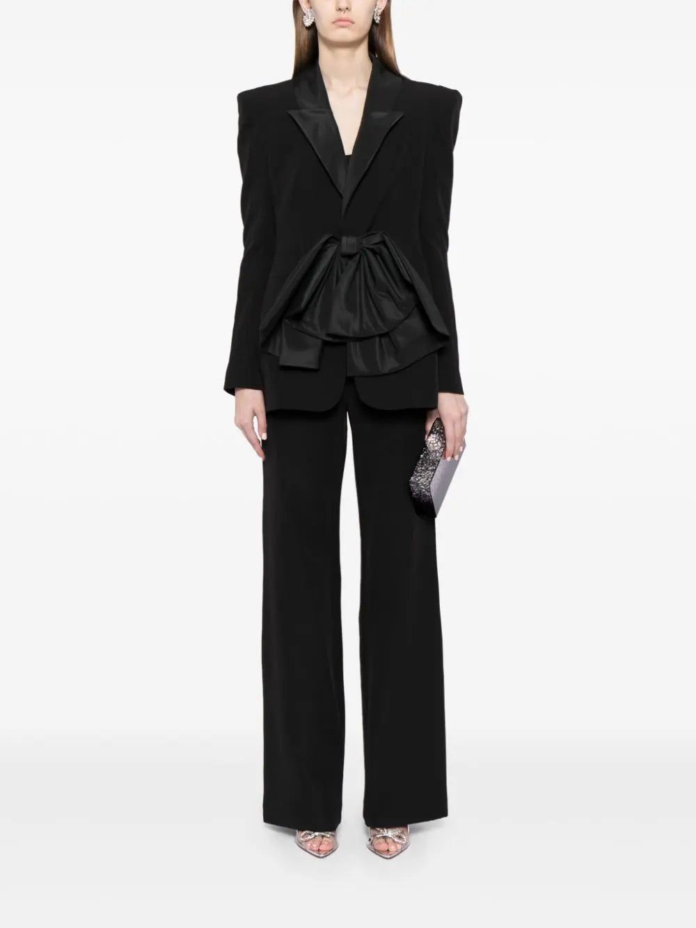 CREPE TAILORED JACKET WITH TAFFETA COLLAR AND BOW