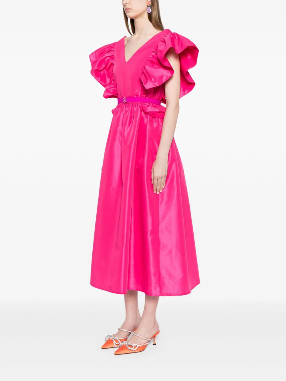 TAFFETA DRESS WITH GATHERED SLEEVES