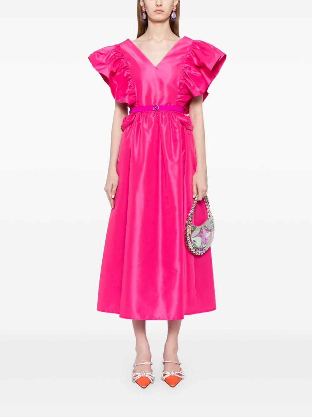 TAFFETA DRESS WITH GATHERED SLEEVES