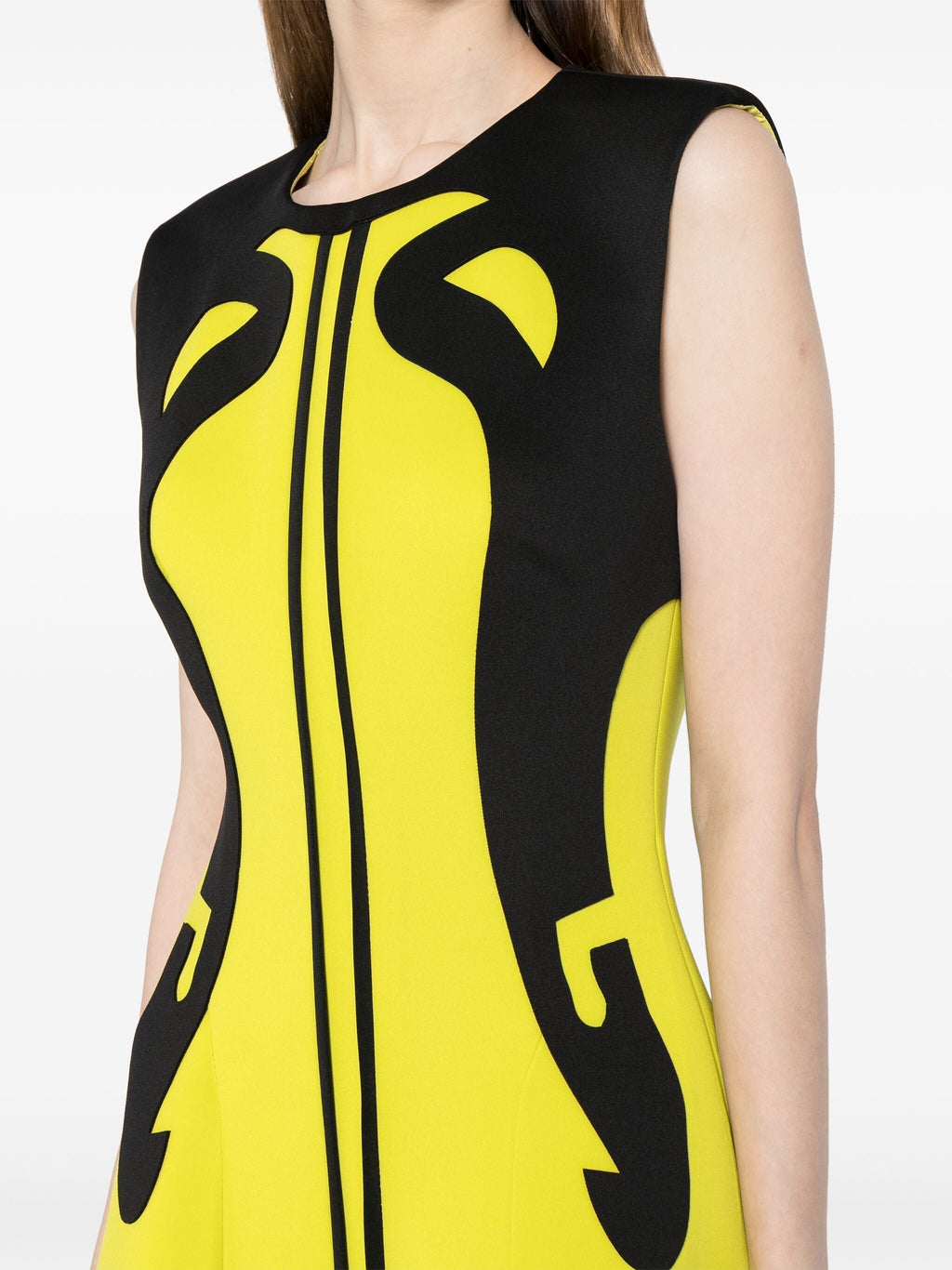NEOPRENE DRESS WITH ABSTRACT CONTRAST CUTS