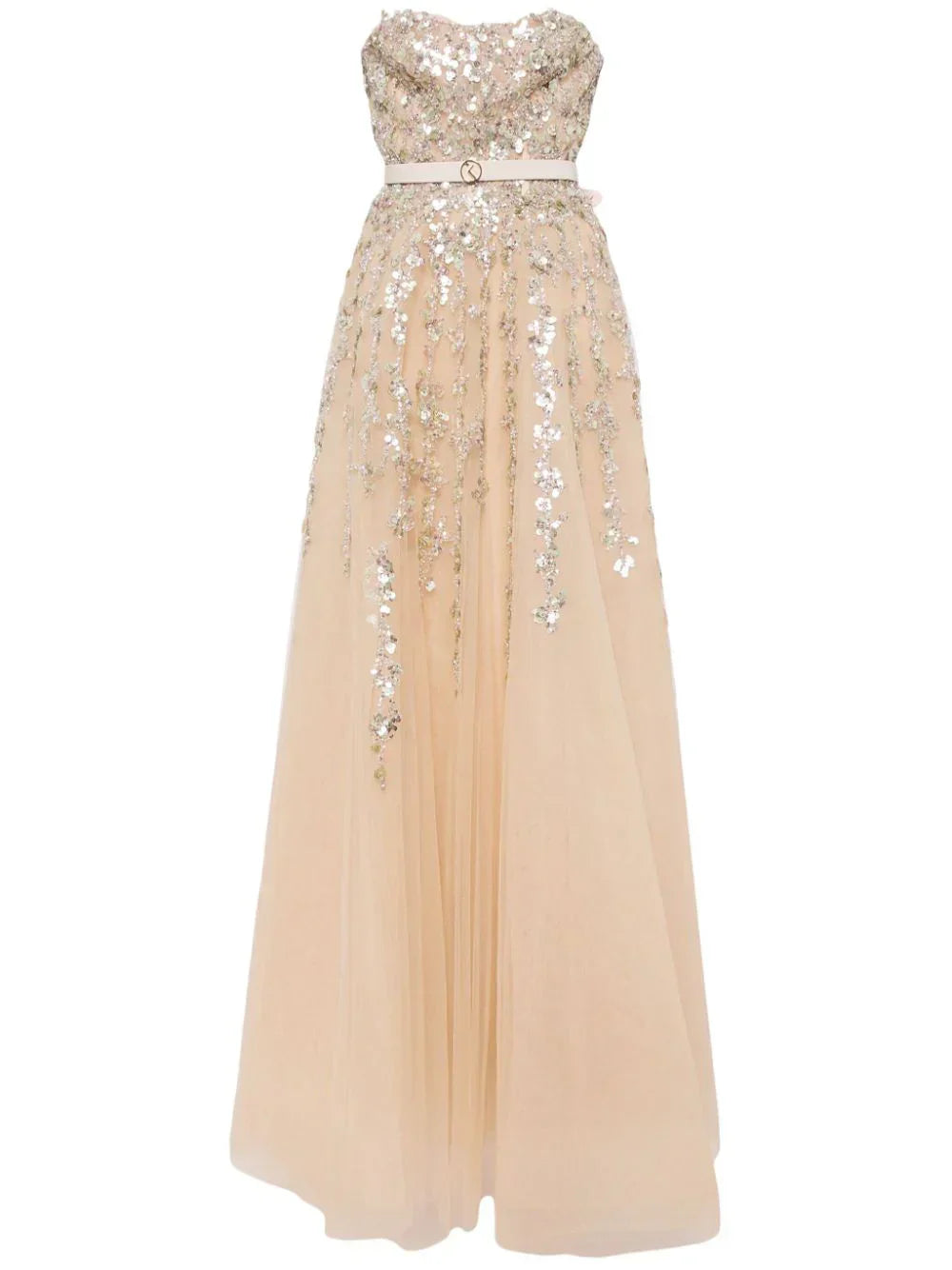 Tulle Strapless Dress With Dotted Beading