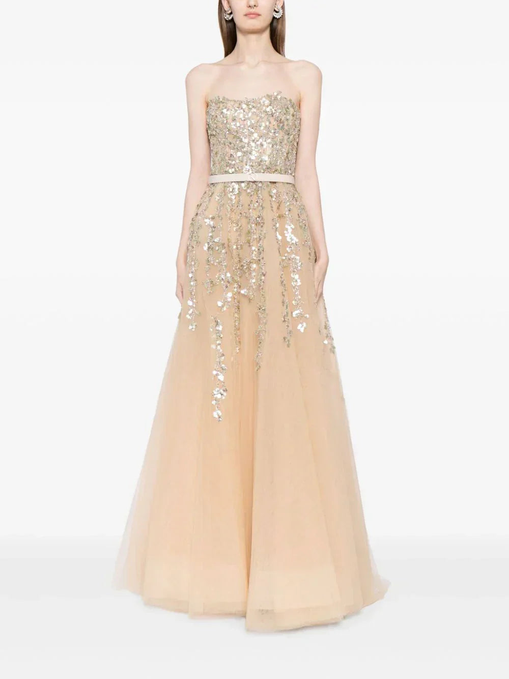 Tulle Strapless Dress With Dotted Beading