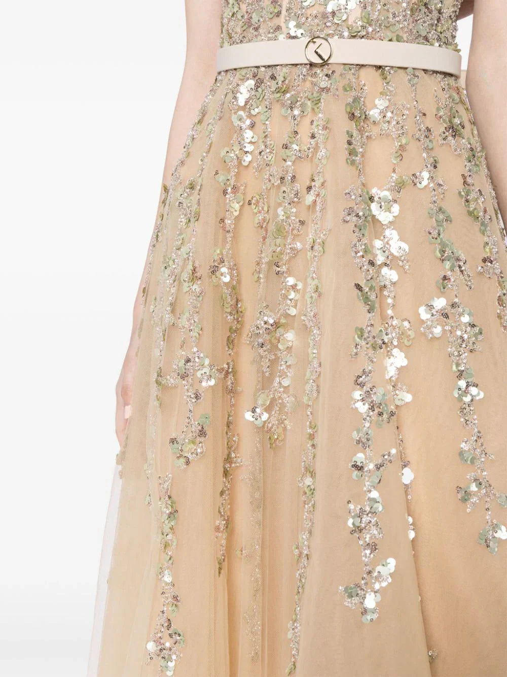 Tulle Strapless Dress With Dotted Beading