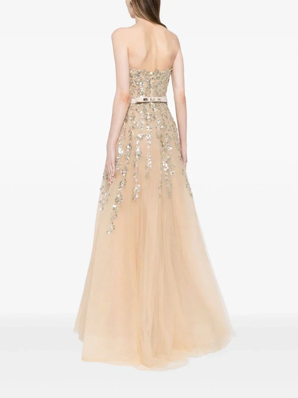 Tulle Strapless Dress With Dotted Beading