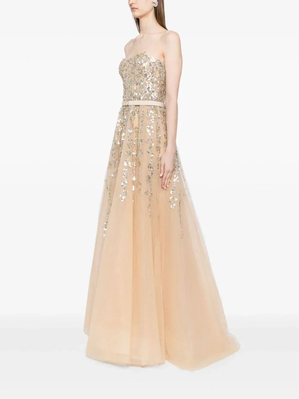 Tulle Strapless Dress With Dotted Beading