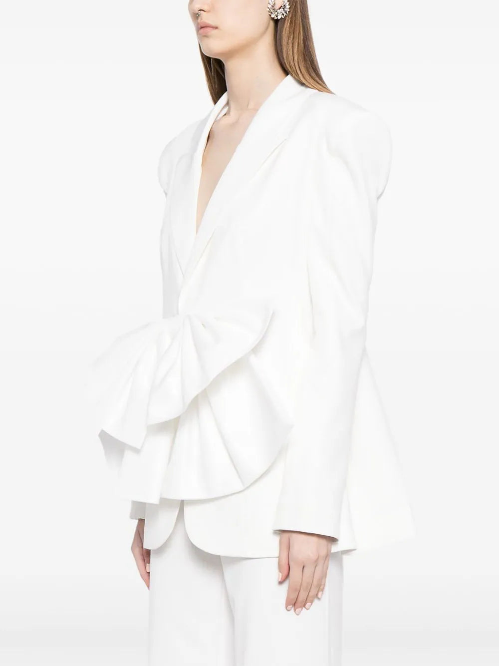 CREPE TAILORED JACKET WITH TAFFETA COLLAR AND BOW