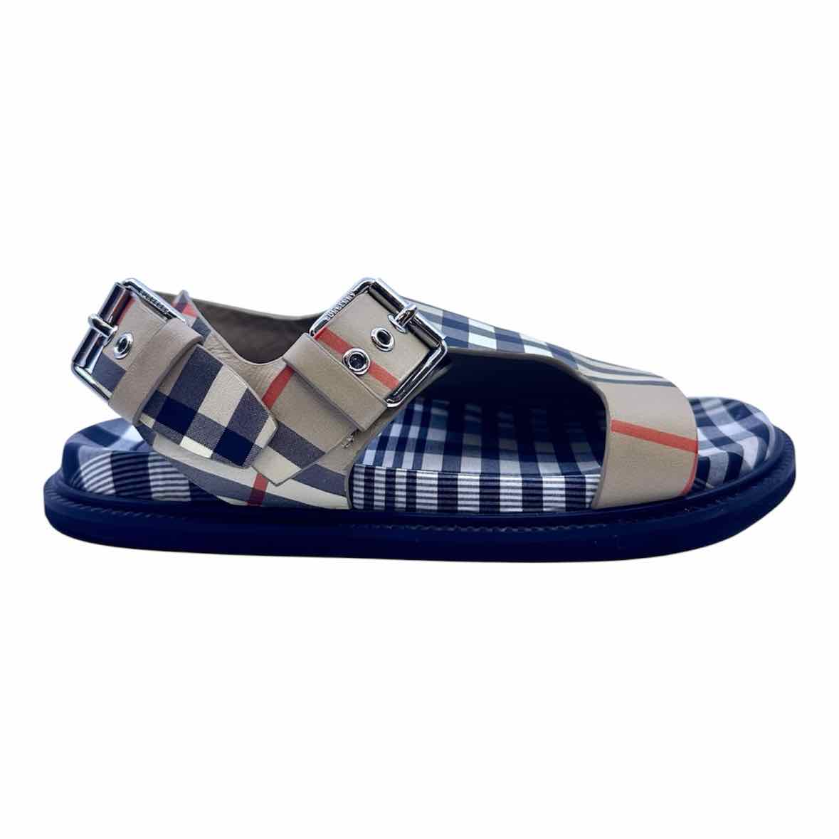 BURBERRY Size 4 Beige, Black Nova Check Sandals
