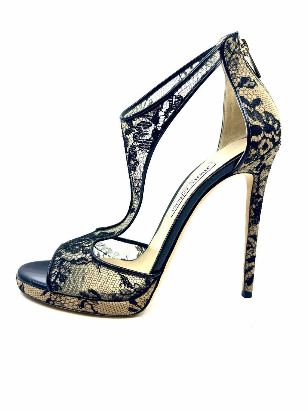 JIMMY CHOO Size 11 Black Mesh Lace Floral Sandals