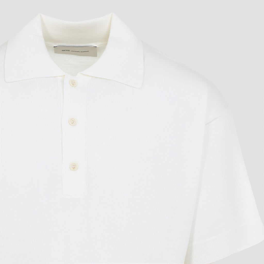 Cream White Virgin Wool Polo With Tonal Ami De Coeur