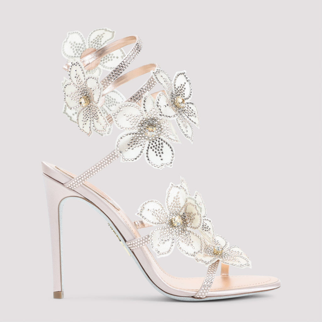 Rene Caovilla Leather Peach Flower Sandals