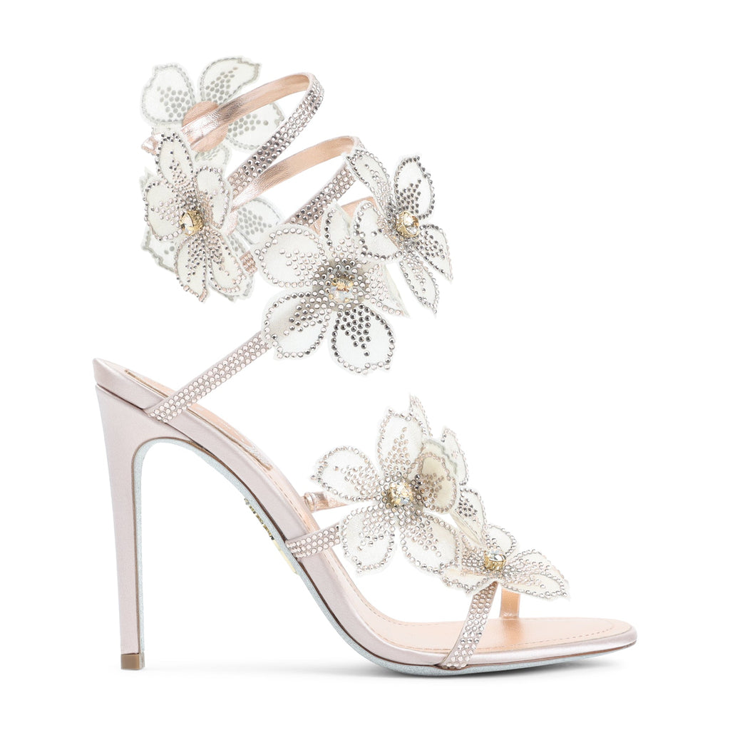 Rene Caovilla Leather Peach Flower Sandals