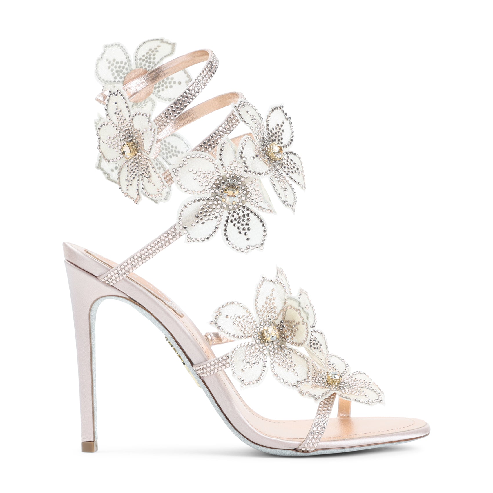 Rene Caovilla Leather Peach Flower Sandals