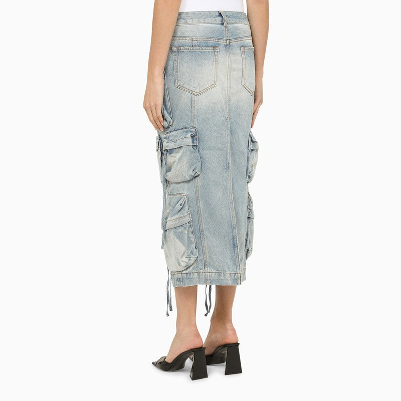 Blue Denim Cargo Midi Skirt