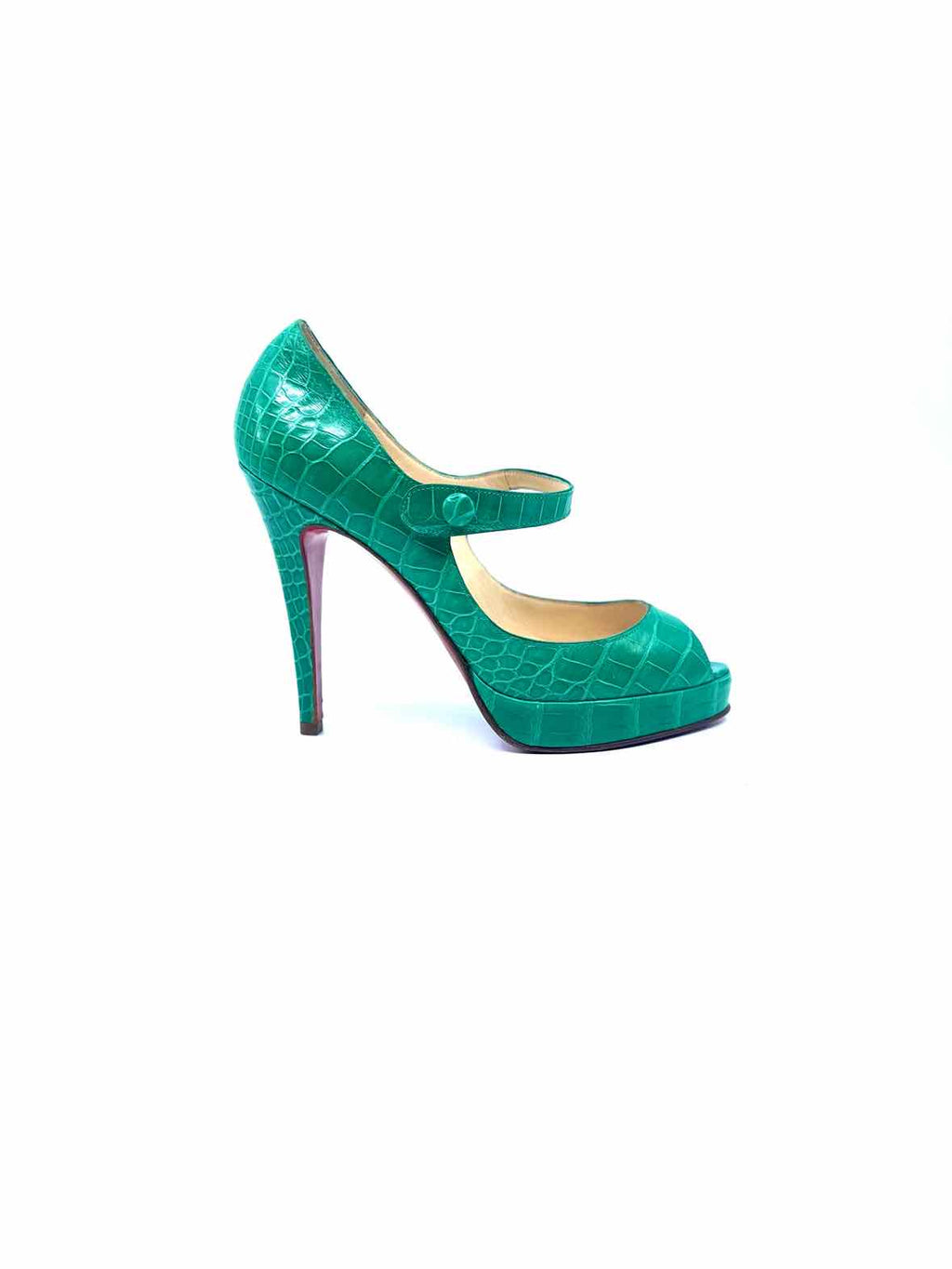CHRISTIAN LOUBOUTIN Size 6.5 Green Leather Pumps