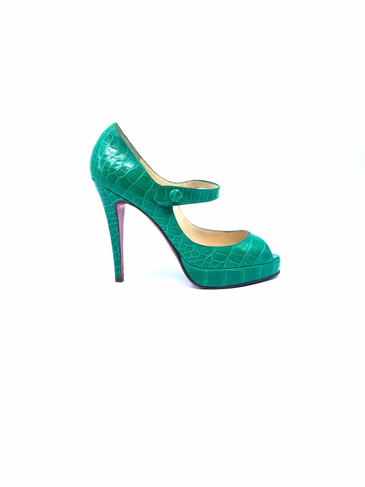 CHRISTIAN LOUBOUTIN Size 6.5 Green Leather Pumps