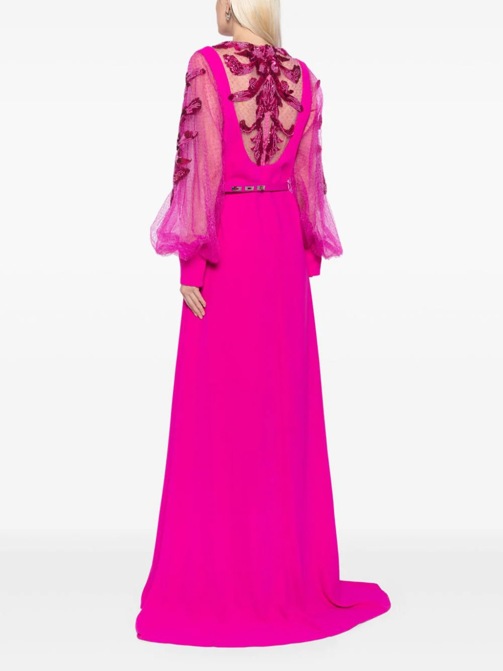 CREPE DRESS WITH ENVELOPE SKIRT AND A BEADED TOP AND SLEEVES